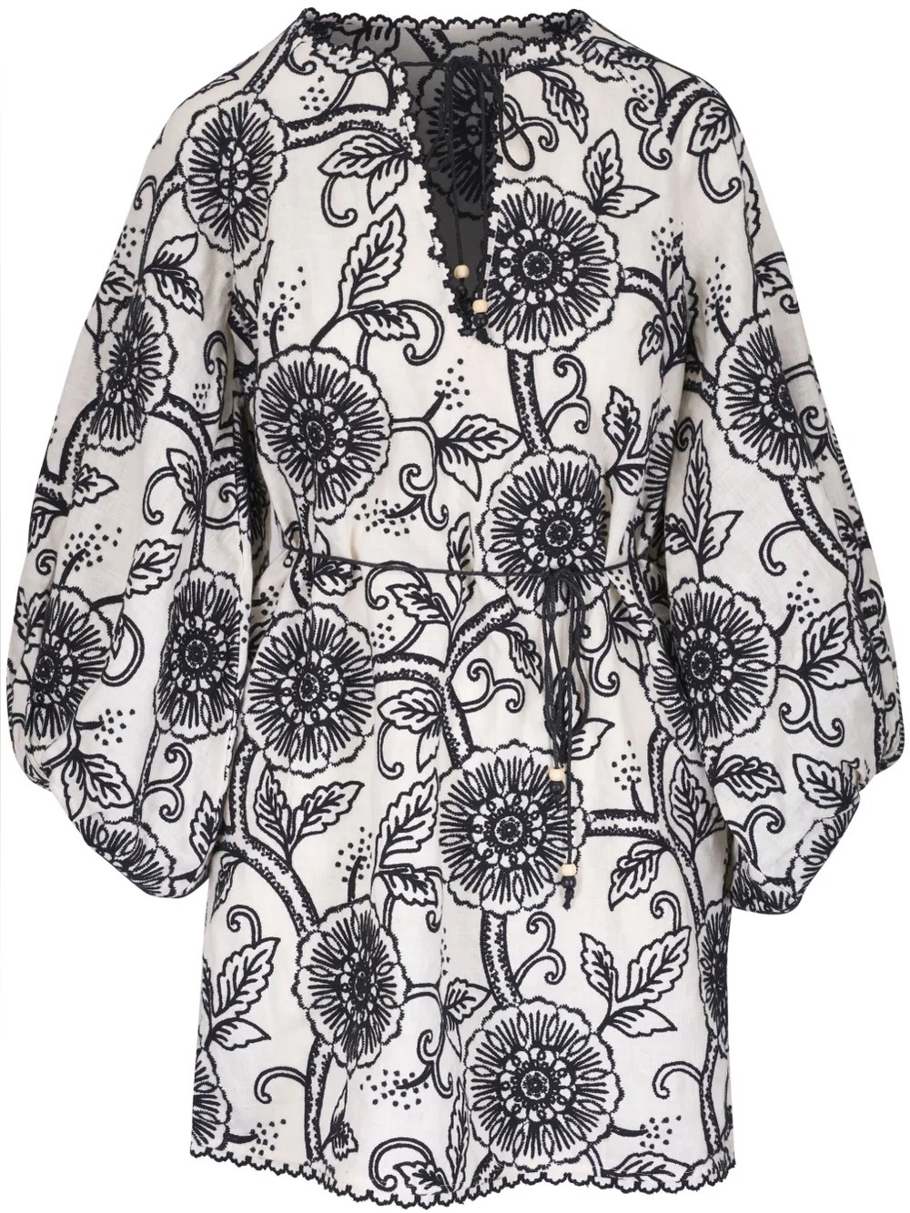 Zimmermann Black & White Floral Embroidered Tunic